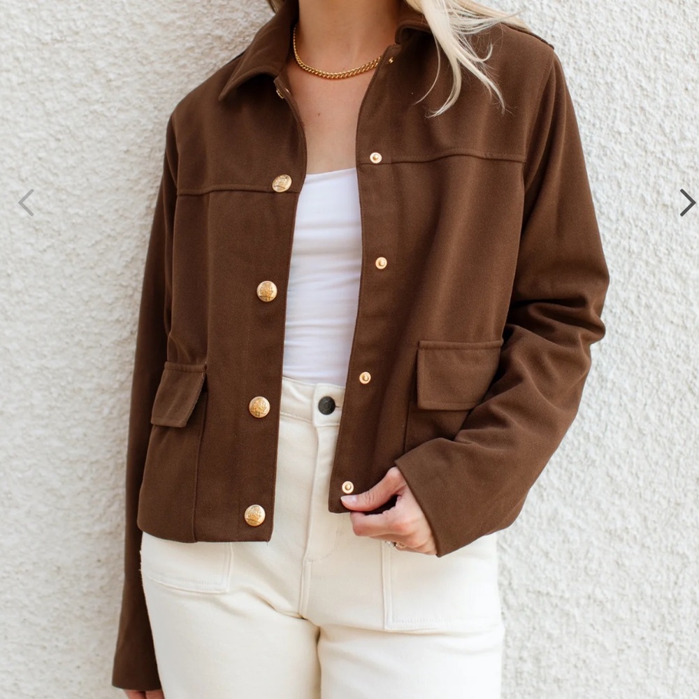 Carly Jean Los Angeles Chocolate Brown Button-Front Jacket